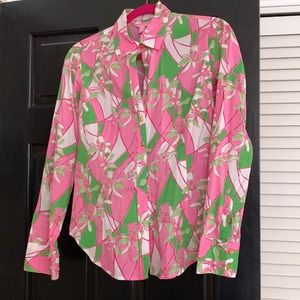Lilly Pulitzer pink and green button down shirt 100% cotton